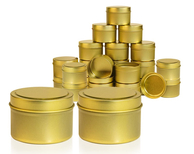 Aroparc Gold Candle Tins 4oz with Lids, 24 Piece Candle Containers, Bulk Candle Jars for Candle Making - Gold - Image 1